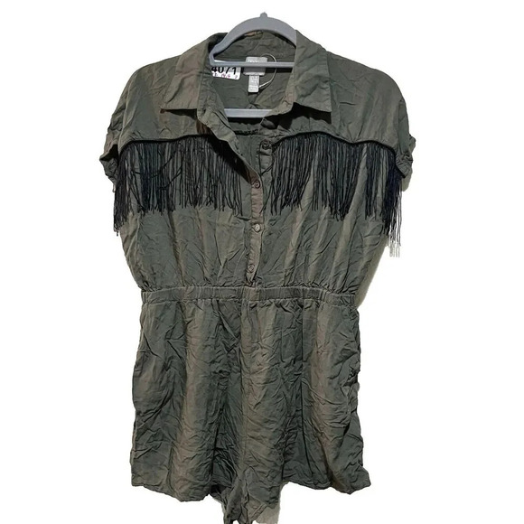 ASOS Olive Green Fringe Romper 8 Women's Western Urban Cowgirl Shorts - Picture 2 of 9